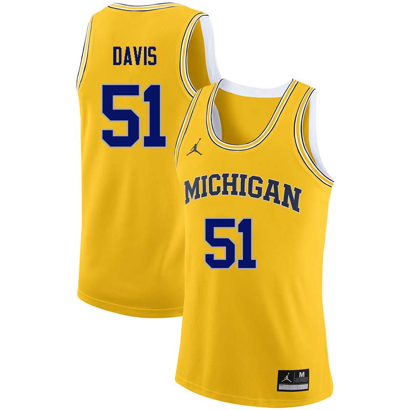 Men #51 Austin Davis Michigan Wolverines College Basketball Jerseys Sale-Yellow - Click Image to Close